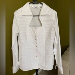 RARE VINTAGE 1980’s Ravel Pleated White Button Down Shirt size Medium